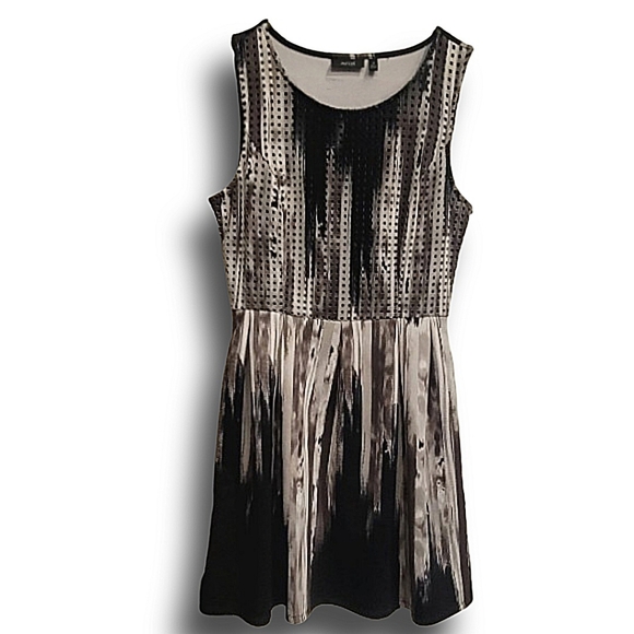 Apt. 9 Sleeveless Fit & Flare A-Line Dress Abstract Gray & Black Print SZ Medium - Picture 2 of 11
